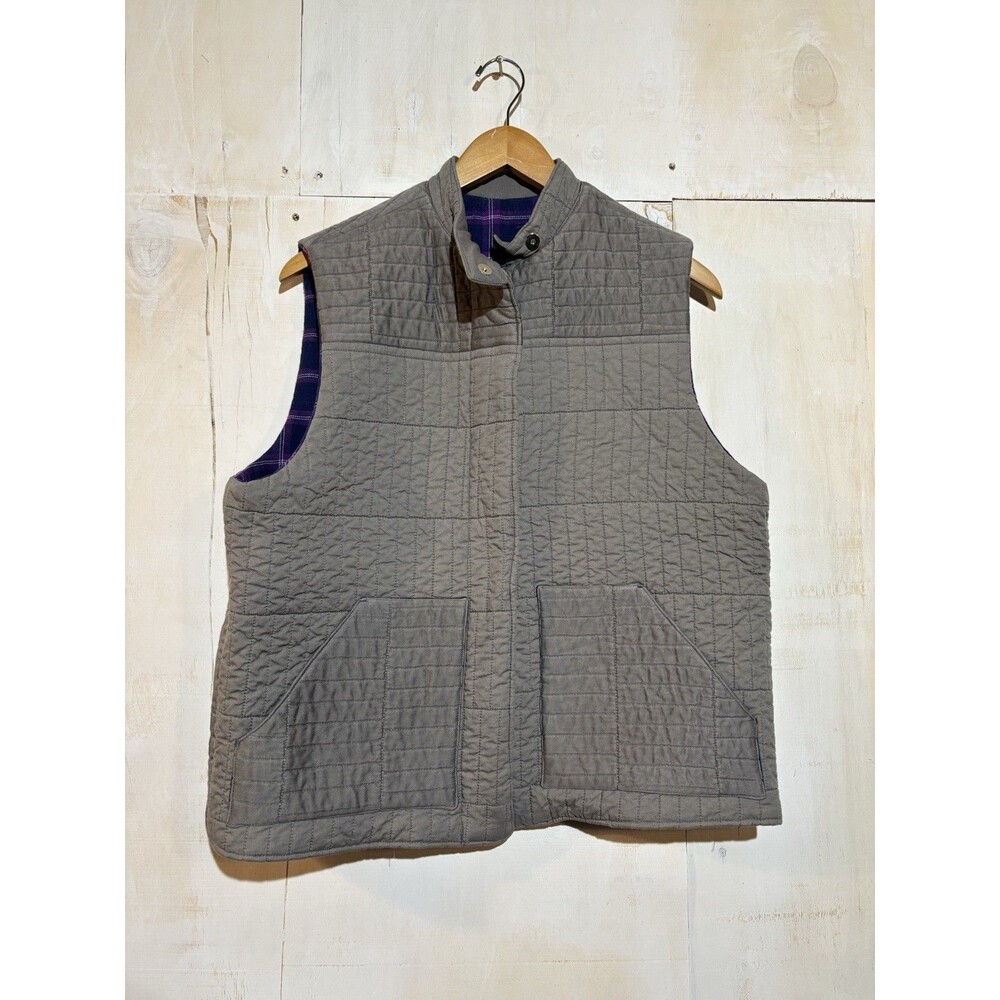 Gray Quilted Vest Flannel Lined Snaps Men's L/XL Preppy Warm Classic Old Money‎
